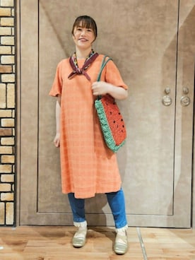 「Jocomomola（ホコモモラ）のアイテム（パンツ）」を使った、Jocomomolaさん（レディース・158cm）の夏コーディネート