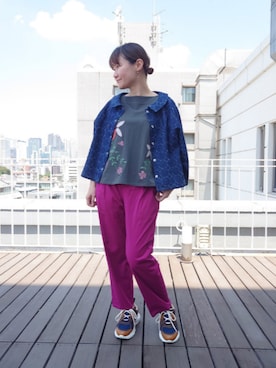 「Jocomomola（ホコモモラ）のアイテム（パンツ）」を使った、Jocomomolaさん（レディース・160cm）の夏コーディネート
