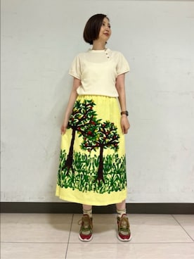 「Jocomomola（ホコモモラ）のアイテム（スカート）」を使った、Jocomomolaさん（レディース・165cm）の夏コーディネート