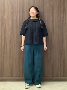 「Jocomomola（ホコモモラ）のアイテム（パンツ）」を使った、Jocomomolaさん（レディース・153cm）の夏コーディネート