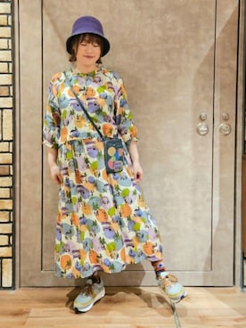 「Jocomomola（ホコモモラ）のアイテム（帽子）」を使った、Jocomomolaさん（レディース・158cm）の夏コーディネート