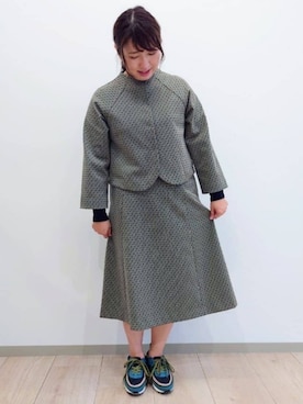 「Jocomomola（ホコモモラ）のアイテム（ノーカラージャケット）」を使った、Jocomomolaさん（レディース・162cm）の秋コーディネート