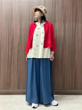 「Jocomomola（ホコモモラ）のアイテム（帽子）」を使った、Jocomomolaさん（レディース・158cm）の春コーディネート