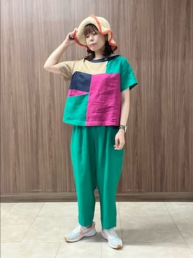 「Jocomomola（ホコモモラ）のアイテム（帽子）」を使った、Jocomomolaさん（レディース・160cm）の春コーディネート