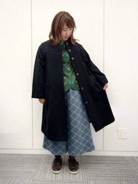 「Jocomomola（ホコモモラ）のアイテム（ノーカラーコート）」を使った、Jocomomolaさん（レディース・162cm）の秋コーディネート