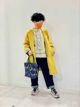 「Jocomomola（ホコモモラ）のアイテム（ステンカラーコート）」を使った、Jocomomolaさん（レディース・147cm）の冬コーディネート