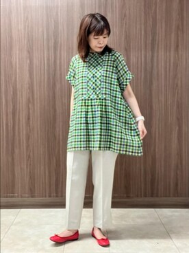 「Jocomomola（ホコモモラ）のアイテム（パンツ）」を使った、Jocomomolaさん（レディース・158cm）の夏コーディネート
