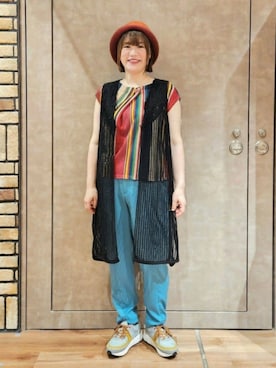 「Jocomomola（ホコモモラ）のアイテム（帽子）」を使った、Jocomomolaさん（レディース・158cm）の夏コーディネート