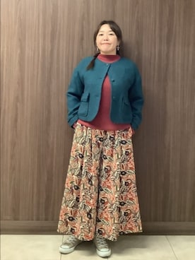 「Jocomomola（ホコモモラ）のアイテム（ノーカラージャケット）」を使った、Jocomomolaさん（レディース・153cm）の秋コーディネート
