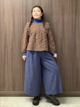 「Jocomomola（ホコモモラ）のアイテム（パンツ）」を使った、Jocomomolaさん（レディース・160cm）の冬コーディネート