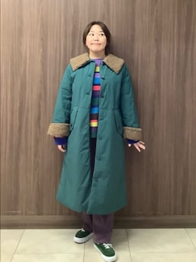 「Jocomomola（ホコモモラ）のアイテム（ステンカラーコート）」を使った、Jocomomolaさん（レディース・153cm）の秋コーディネート