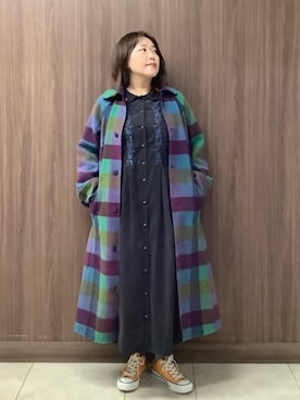 「Jocomomola（ホコモモラ）のアイテム（ステンカラーコート）」を使った、Jocomomolaさん（レディース・153cm）の秋コーディネート