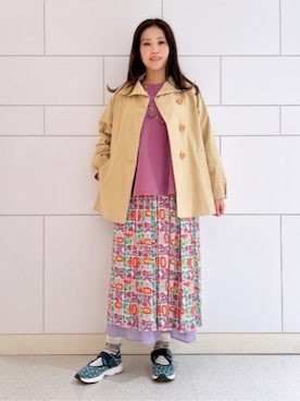 「アイテム（スカート、パープル系）」を使った、Jocomomolaさん（レディース・159cm）の春コーディネート