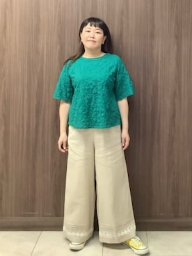 「Jocomomola（ホコモモラ）のアイテム（パンツ）」を使った、Jocomomolaさん（レディース・153cm）の夏コーディネート