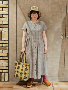 「Jocomomola（ホコモモラ）のアイテム（帽子）」を使った、Jocomomolaさん（レディース・158cm）の夏コーディネート