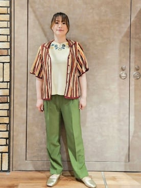 「Jocomomola（ホコモモラ）のアイテム（パンツ）」を使った、Jocomomolaさん（レディース・158cm）の夏コーディネート