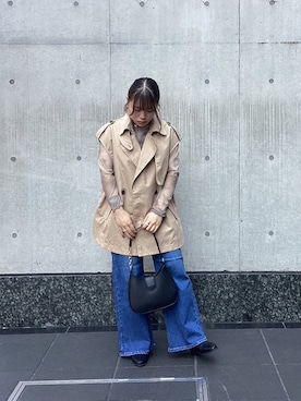 「トレンチ」｜「アイテム（アクセサリー）」を使った、チナツさん（レディース・152cm）の秋コーディネート