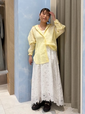 「Te chichi（テチチ）のフレンチリネンシャツ（シャツ/ブラウス、イエロー系）」を使った、チナツさん（レディース・153cm）の春コーディネート