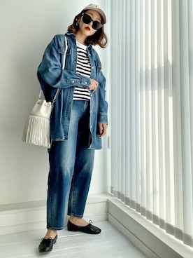 「ダンガリーシャツ」｜「アイテム（バッグ）」を使った、𝓅𝑜𝒸𝑜さん（レディース・156cm）の秋コーディネート
