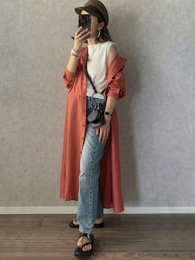 「シャツワンピ」｜「アイテム（サロペット/オーバーオール）」を使った、𝓅𝑜𝒸𝑜さん（レディース・156cm）の夏コーディネート