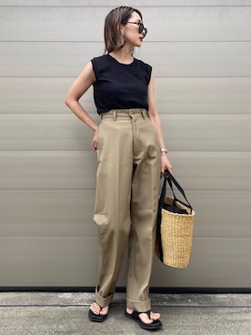 「THE SHINZONE（ザ　シンゾーン）のアイテム（チノパンツ）」を使った、𝓅𝑜𝒸𝑜さん（レディース・156cm）の夏コーディネート
