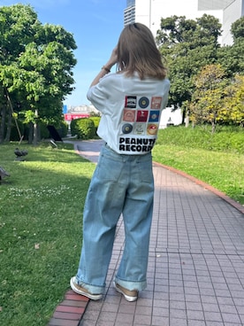 「DOUBLE NAME（ダブルネーム）のデニムバギーパンツ（デニムパンツ、ブルー系）」を使った、megさん（レディース）の春コーディネート