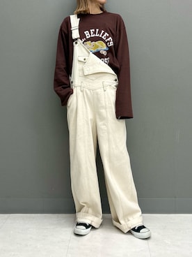 「DOUBLE NAME（ダブルネーム）のアイテム（サロペット/オーバーオール）」を使った、megさん（レディース・166cm）の秋コーディネート