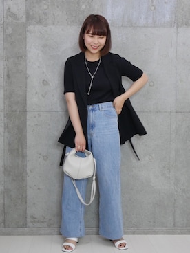 「ブルー×ブラック」｜「アイテム（ジャケット/アウター）」を使った、こすぱっしょんゆりえさん（レディース・165cm）の夏コーディネート