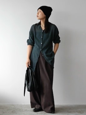 「アイテム（ニットキャップ/ビーニー）」を使った、こすぱっしょんゆりえさん（レディース・165cm）の秋コーディネート