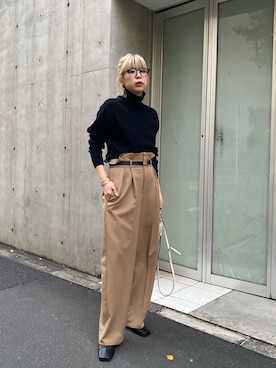 「ハイウエストパンツ」｜「アイテム（その他）」を使った、ｙｕｚｕｋｉさん（レディース・163cm）の秋コーディネート