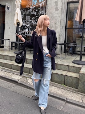 「紺ブレ」｜「アイテム（ブルゾン）」を使った、ｙｕｚｕｋｉさん（レディース・163cm）の冬コーディネート