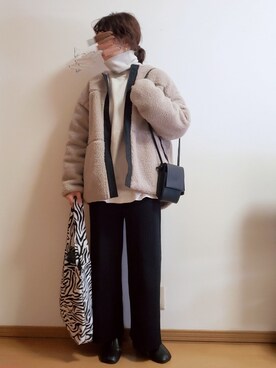 「ニコアンド」｜「アイテム（ノーカラージャケット）」を使った、ₛₑₜₜₛさん（レディース・161cm）の冬コーディネート