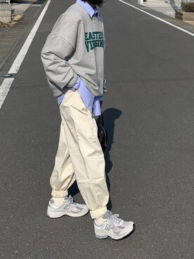 「ISOOK（アイスー）のアイテム（スウェット）」を使った、walk55marinさん（レディース・165cm）の春コーディネート