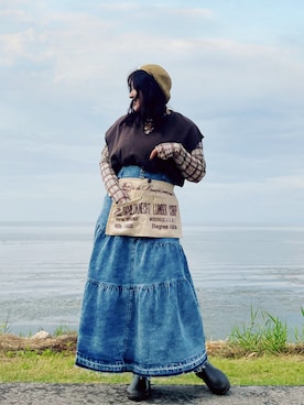 「しまむら（シマムラ）のアイテム（デニムスカート）」を使った、syk 【相互】さん（レディース・150cm）の秋コーディネート
