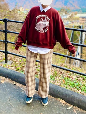 「kutir」｜「アイテム（スウェット）」を使った、霧雨さん（レディース・162cm）の冬コーディネート