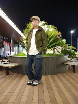 「ワークキャップ」｜「アイテム（ミリタリージャケット）」を使った、とっくんさん（メンズ・170cm）の夏コーディネート