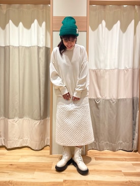 「Samansa Mos2 blue」｜「アイテム（ニットキャップ/ビーニー）」を使った、shioriさん（レディース・158cm）の秋コーディネート
