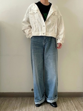 「niko and...（ニコアンド）のアイテム（ノーカラージャケット）」を使った、nnnowearさん（レディース・158cm）の春コーディネート