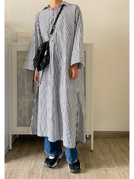「NANO universe（ナノユニバース）のアイテム（シャツワンピース）」を使った、nnnowearさん（レディース・158cm）の秋コーディネート