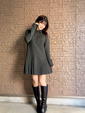 「アイテム（ワンピース、グリーン系）」を使った、RUUさん（レディース・156cm）の秋コーディネート