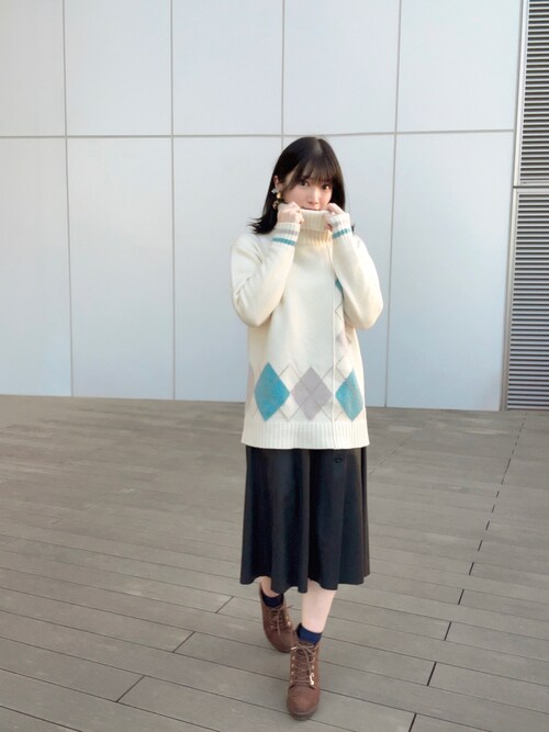 LANVIN en Bleu(ランバンオンブルー)の「フェイクレザーフレア LANVIN en Bleu(ランバンオンブルー)の「フェイクレザーフレア