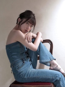 「SPIRALGIRL（スパイラルガール）のアイテム（サロペット/オーバーオール）」を使った、RUUさん（レディース・156cm）の夏コーディネート