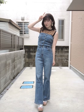 「SPIRALGIRL（スパイラルガール）のアイテム（サロペット/オーバーオール）」を使った、RUUさん（レディース・156cm）の夏コーディネート