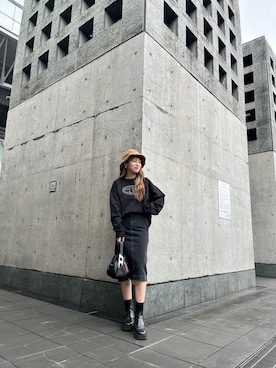 「DIESEL（ディーゼル）のアイテム（ハット）」を使った、우타너 (うたの)さん（レディース・161cm）の冬コーディネート