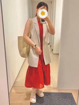 Uniqlo ユニクロ のワンピース ドレス オレンジ系 を使った人気ファッションコーディネート Wear