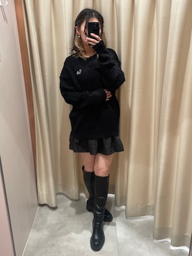 「黒ニット」｜OMIHOさん（レディース・156cm・20代）の冬コーディネート