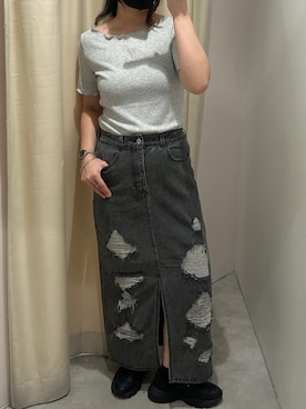 「one after another NICE CLAUP（ワンアフターアナザーナイスクラップ）のアイテム（デニムスカート）」を使った、OMIHOさん（レディース・156cm）の夏コーディネート