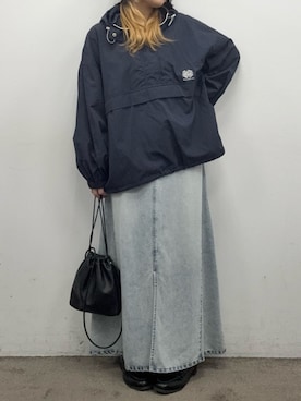 「PUAL CE CIN（ピュアルセシン）のリヨセル混デニムスカート（デニムスカート、ブルー系）」を使った、OMIHOさん（レディース・156cm）の春コーディネート