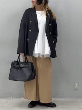 「PUAL CE CIN（ピュアルセシン）の【Du noir】チュールドッキングTシャツ（Tシャツ/カットソー、ホワイト系）」を使った、OMIHOさん（レディース・156cm）の春コーディネート