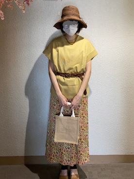 「黄色コーデ」｜なこさん（レディース・163cm）の夏コーディネート